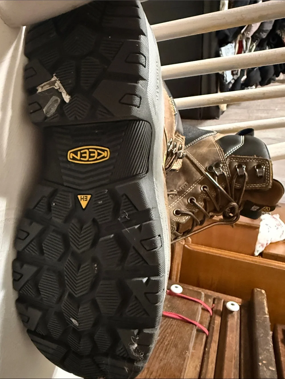Keen Utility Brown Leather Work Boots with Black Trim